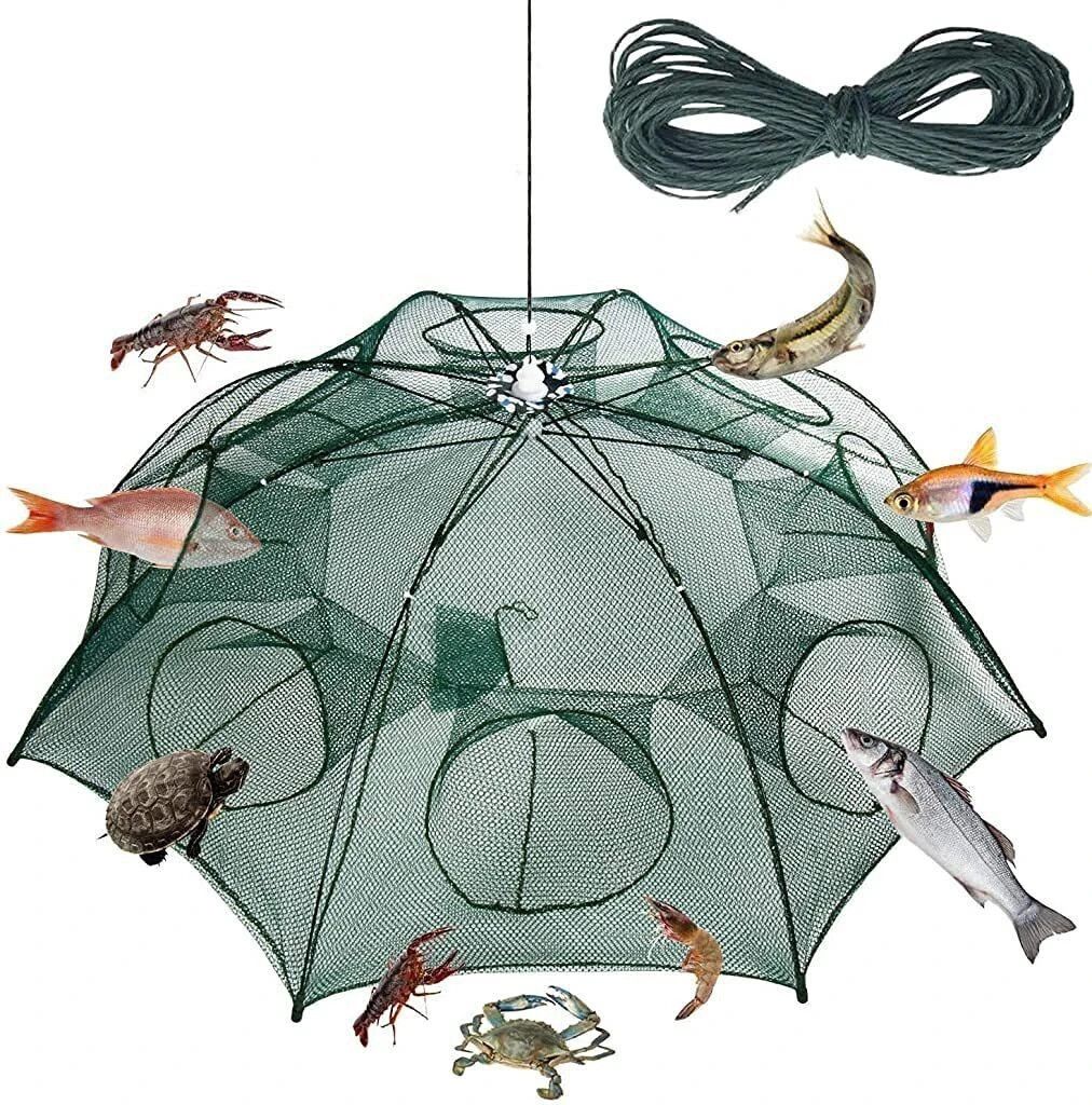 NPortable Fishing Net, Shrimp Minnow Crayfish Crab Baits Mesh Trap Automatic Aquarium Fish Net-image-3