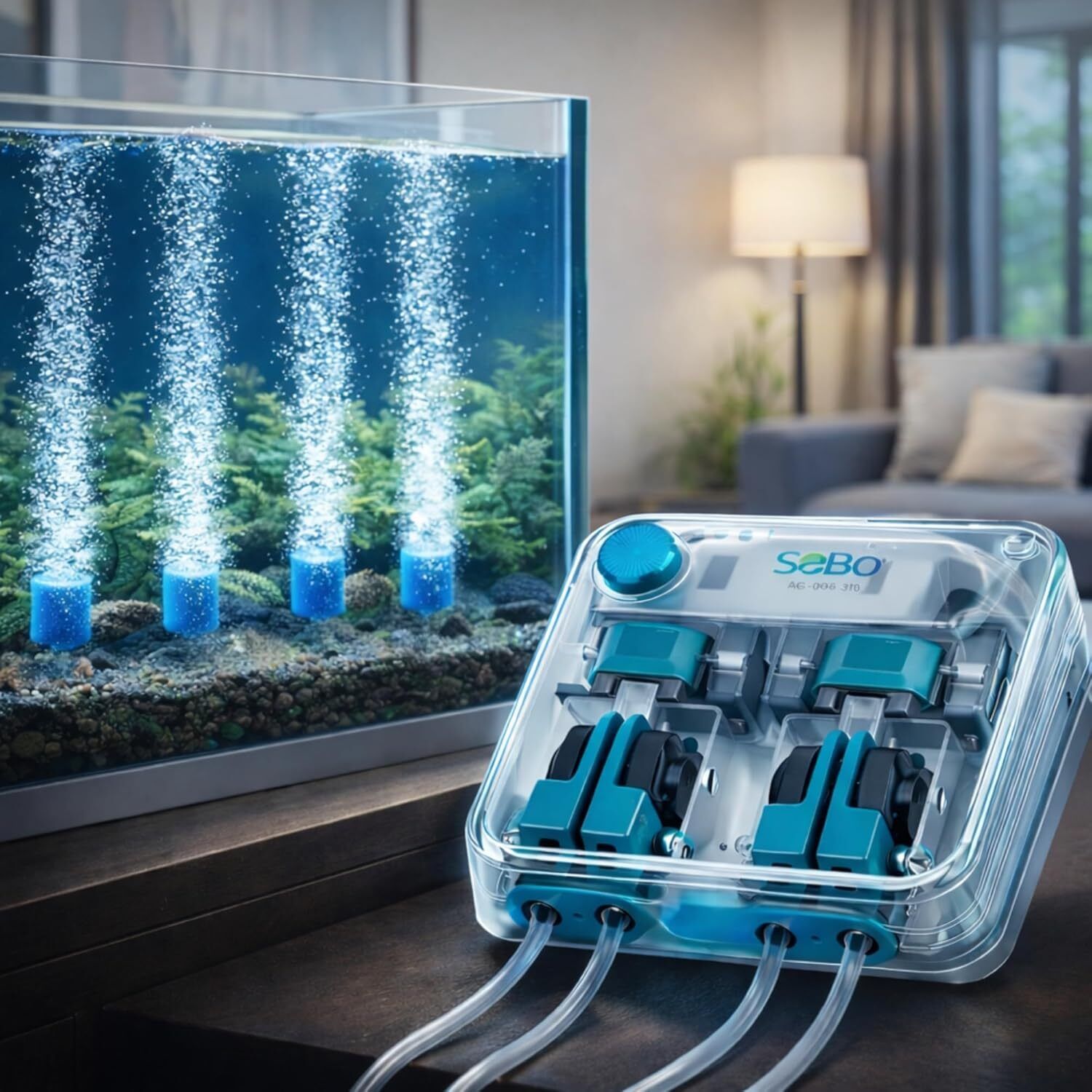 AQ-019 4 Way Aquarium Air Pump 12W | 4×6 L/Min | With 6m Tube & 4 Air Stones Air Aquarium Pump-image-26
