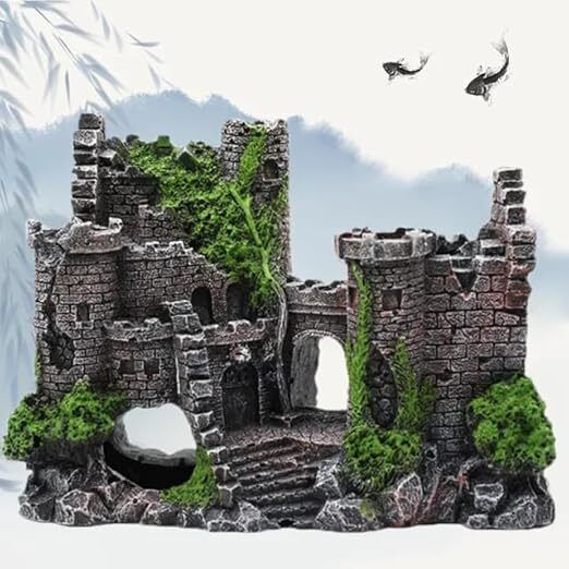 gig bazaar Aquarium Decorative Broken Castle Ornament, Hideaway Fish Tank Decor Laterite Unplanted Substrate-picture-23