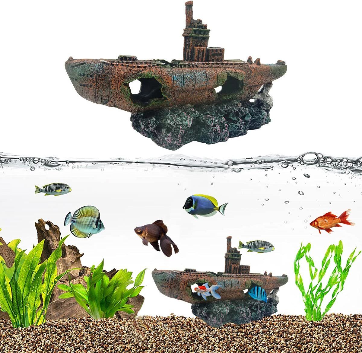 gig bazaar Aquarium Sunken Ship Decoration Ornaments-with Small Broken Holes Laterite Unplanted Substrate-picture-15