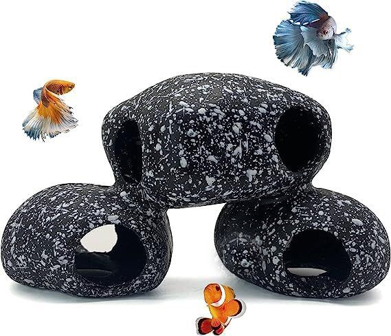 saket Artifical Granite Fish Shrimp Hideaway decoration toy (Black and White) Aragonite Unplanted Substrate-picture-42
