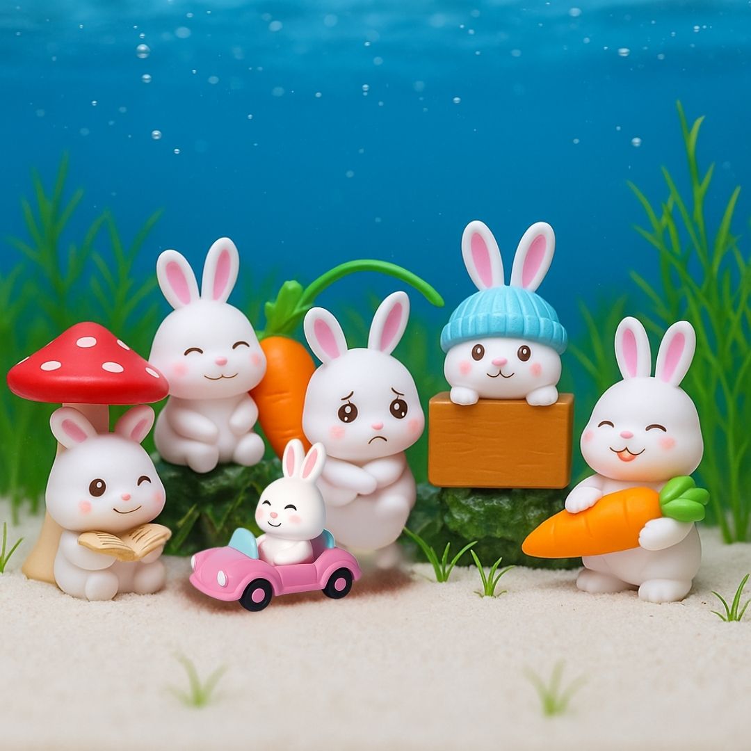 finypetz Miniature Rabbit Aquarium Décor (Pack of 4, Random Models) and Decoration Items Aquarium Tool-picture-21