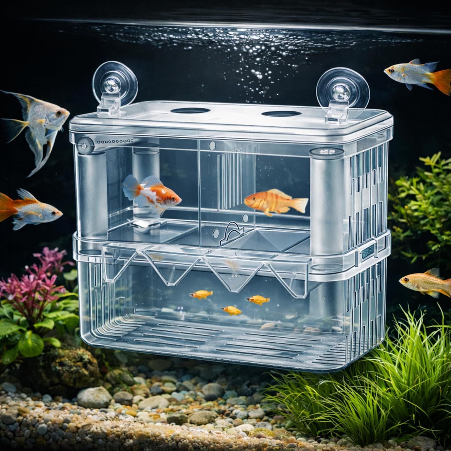 finypetz Double Deck Aquarium Breeding Box 17×7×16cm | Air Pump Ready Fry Isolation Aquarium Tool-picture-22