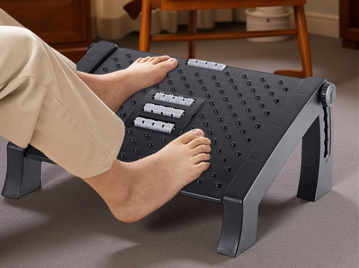 Adjustable Foot Rest for Office Chair, 6 Height Settings, Massage Points Roller Archery Fletch