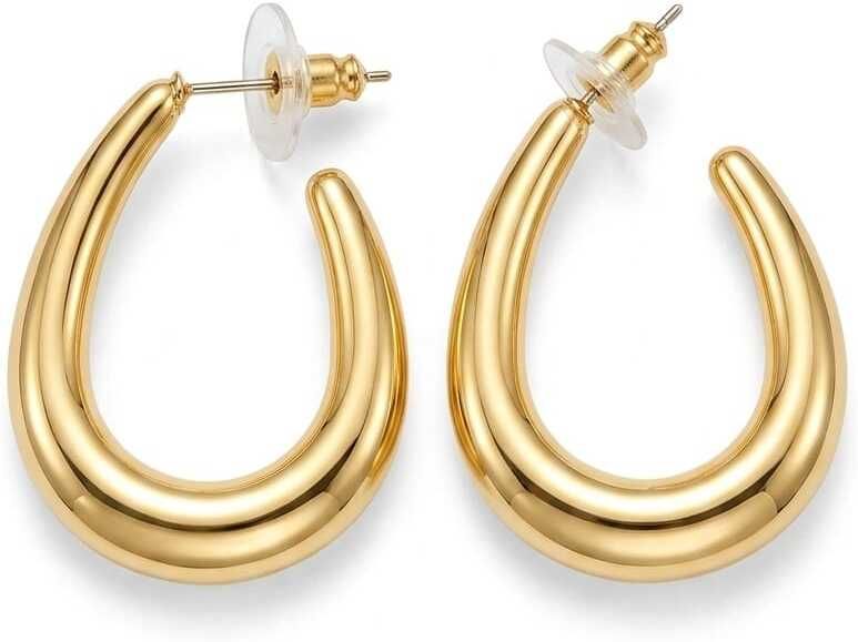 Premium Gold Chunky Hoop Earrings U-Shape Statement Earrings for Women 10gm Arrow Puller-image-19