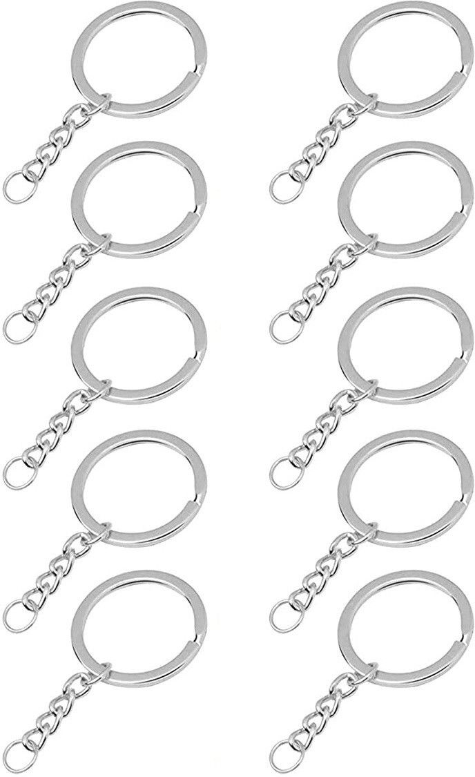 Silver Color Metal Loops Rings Keyring with chain for Jewelry Findings ( 20 Pcs)