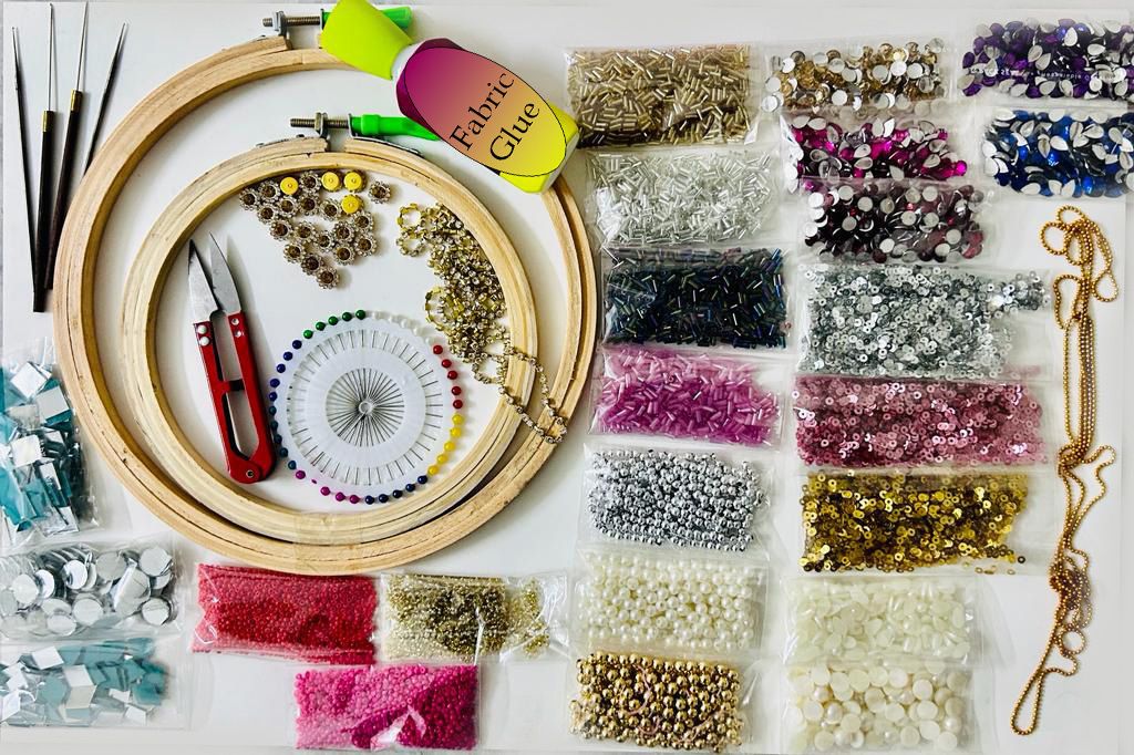 khusha creations Beads,Sequin&Stones Hand Embroidery kit/Decorative Embroidery Kit/DIY HobbyCraft-picture-25