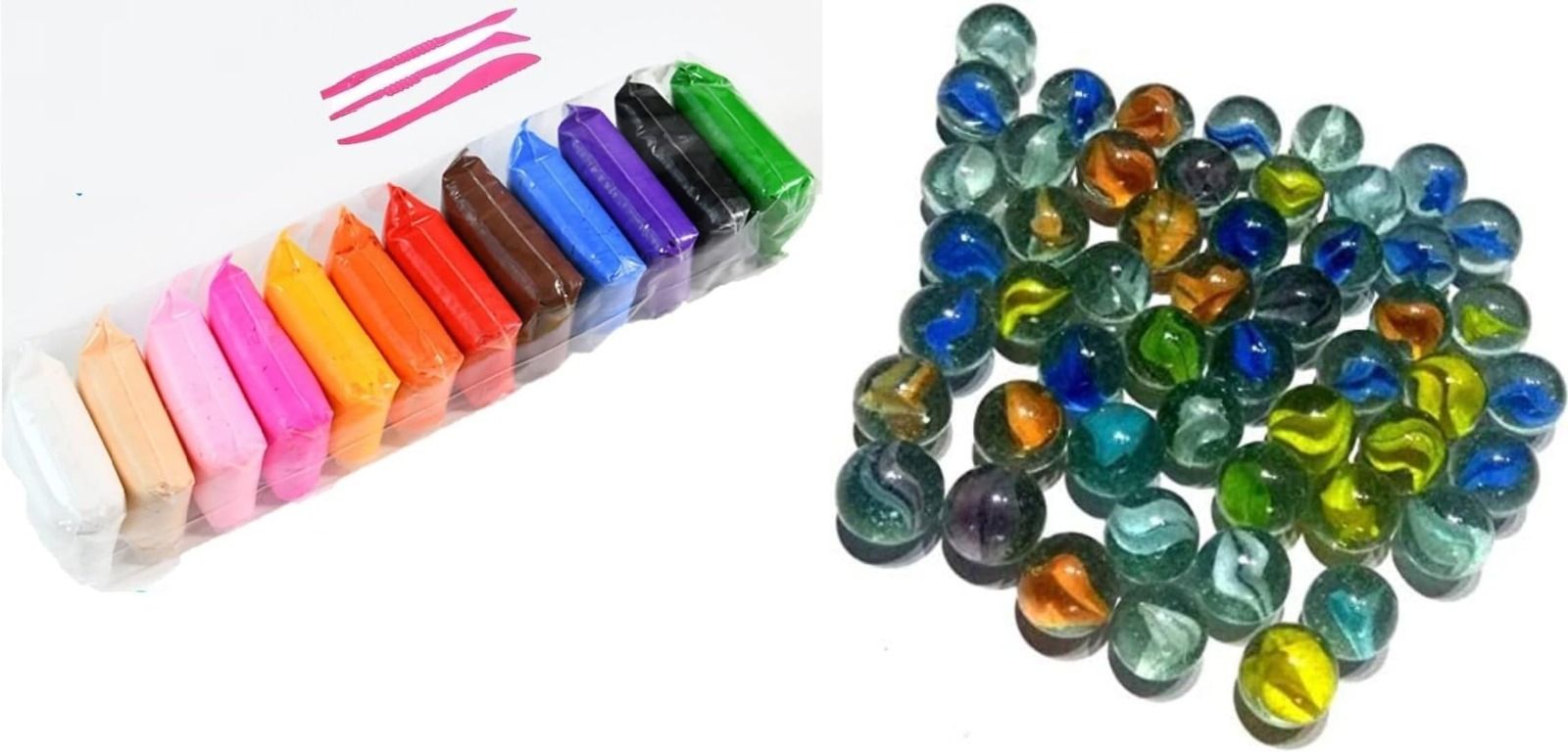 novitash 12PCS Air Dry Clay 50 Glass Marbles (Kanche) Combo Pack | DIY Art & Fun Play Set-picture-18