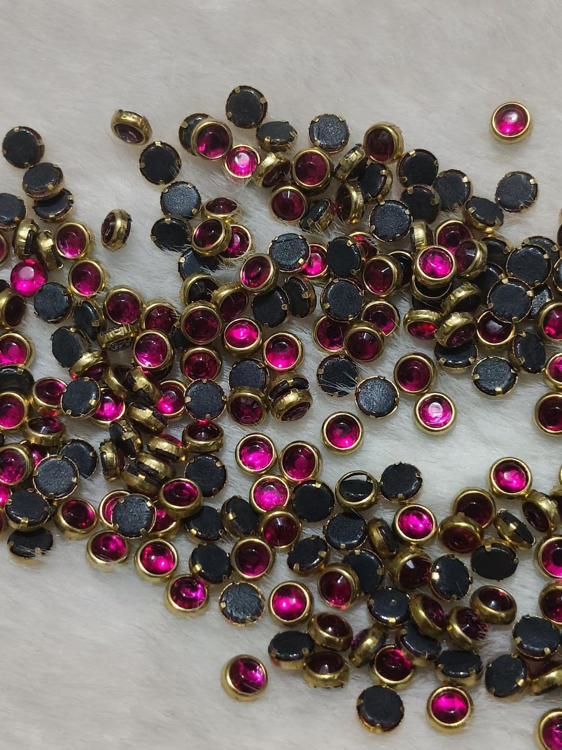 jkr Round Ruby Pink Glass Kundan Stones | Gold Tone Flat Back Gems (4mm)-picture-38