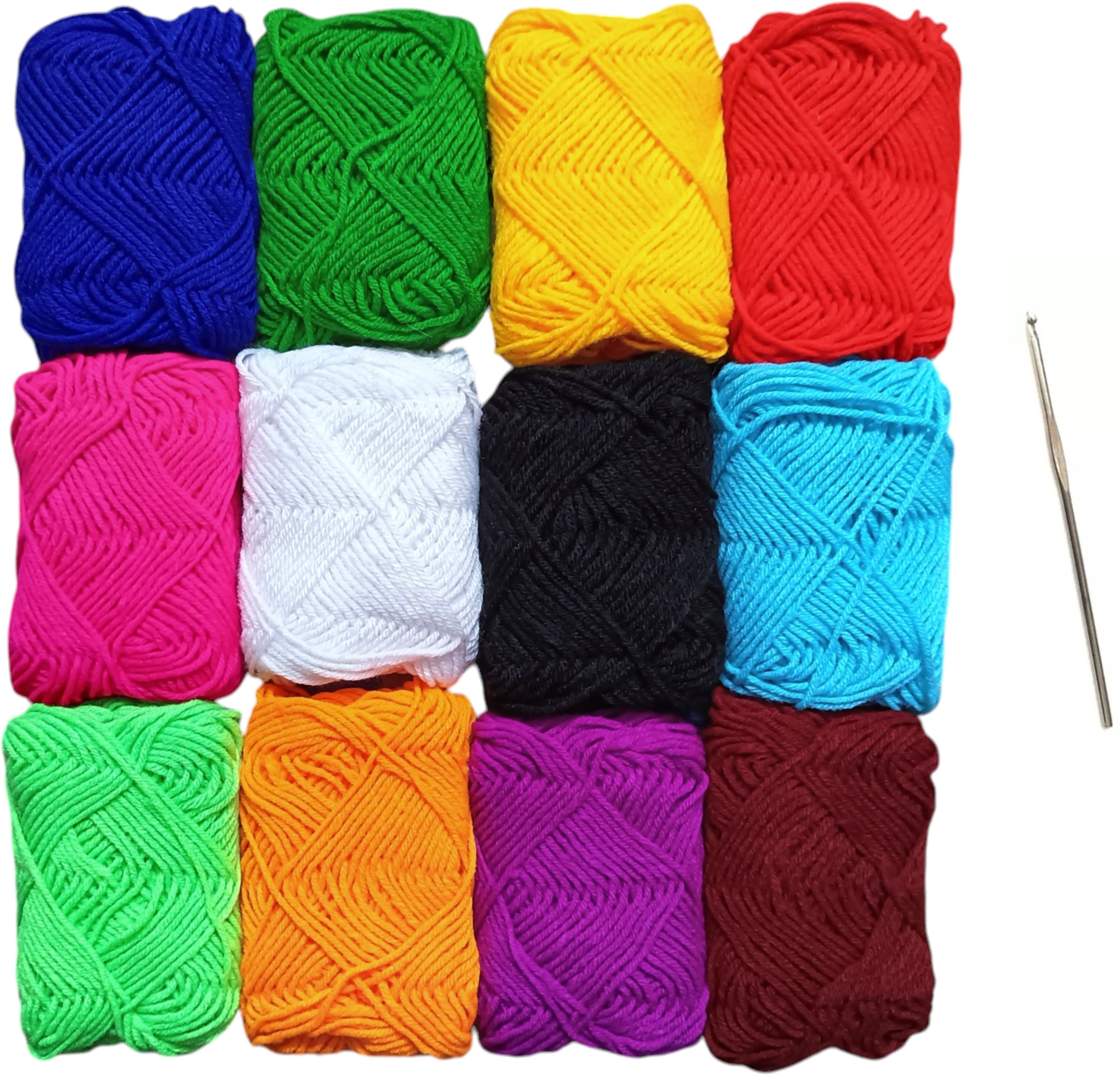 12 Pcs Mix Colors Wool Ball with 1 Pcs Stainless steel Crochet Hook (Kurusiya)