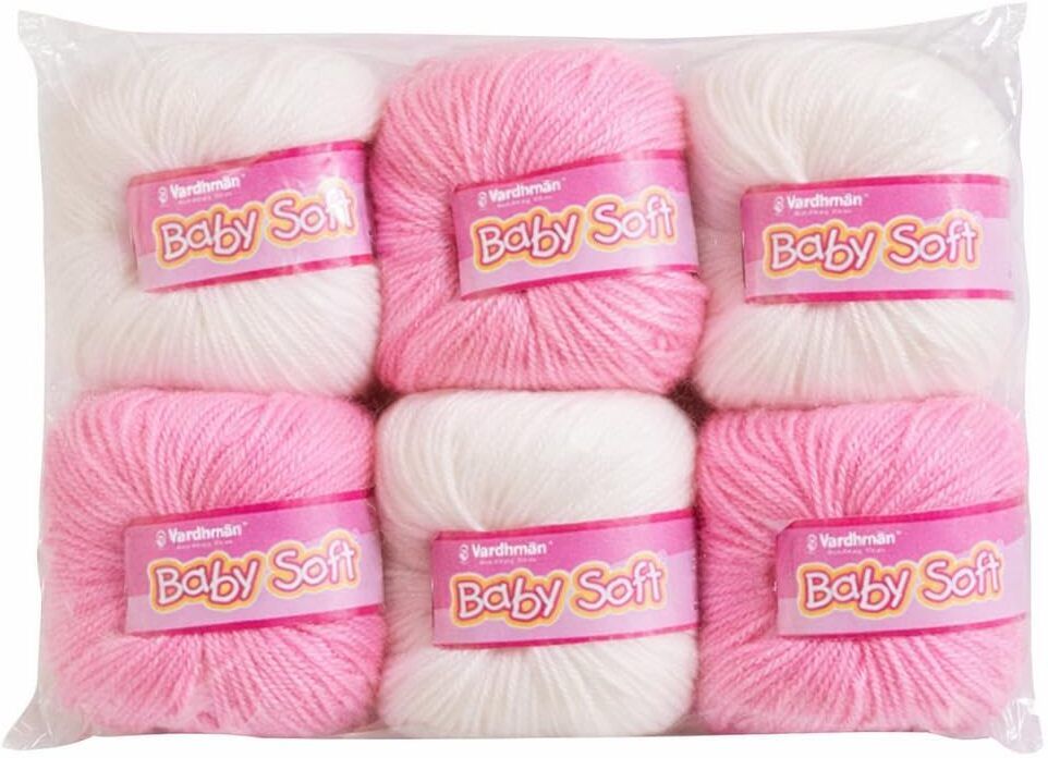 vardhman Knitting Yarn Baby Soft Wool Ball- 06 Pcs Baby Pink & White ,Multi, 25gram each-picture-10