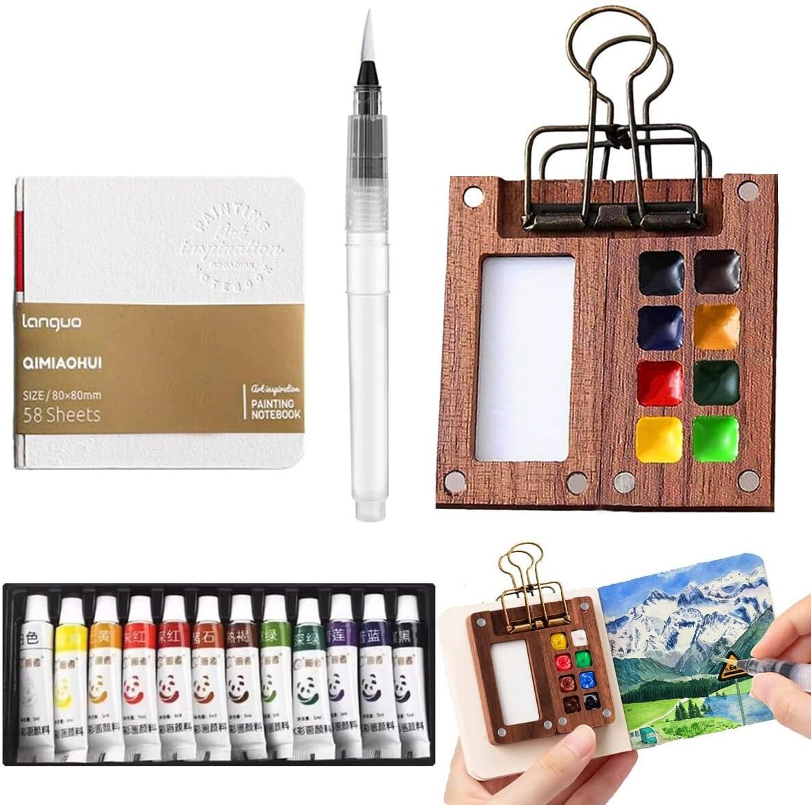 Pocket Acrylic Painting Book 12 Color Set with Mini Palette Brush Pen Kit Gift-image-43