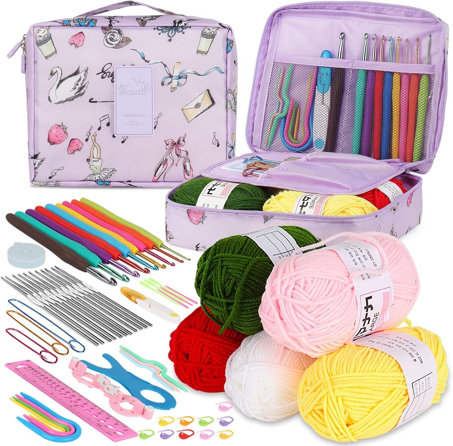 61 Pc Beginner Crochet Kit with Ergonomic Hooks, Yarn, Carry Bag - Gift Idea-image-44