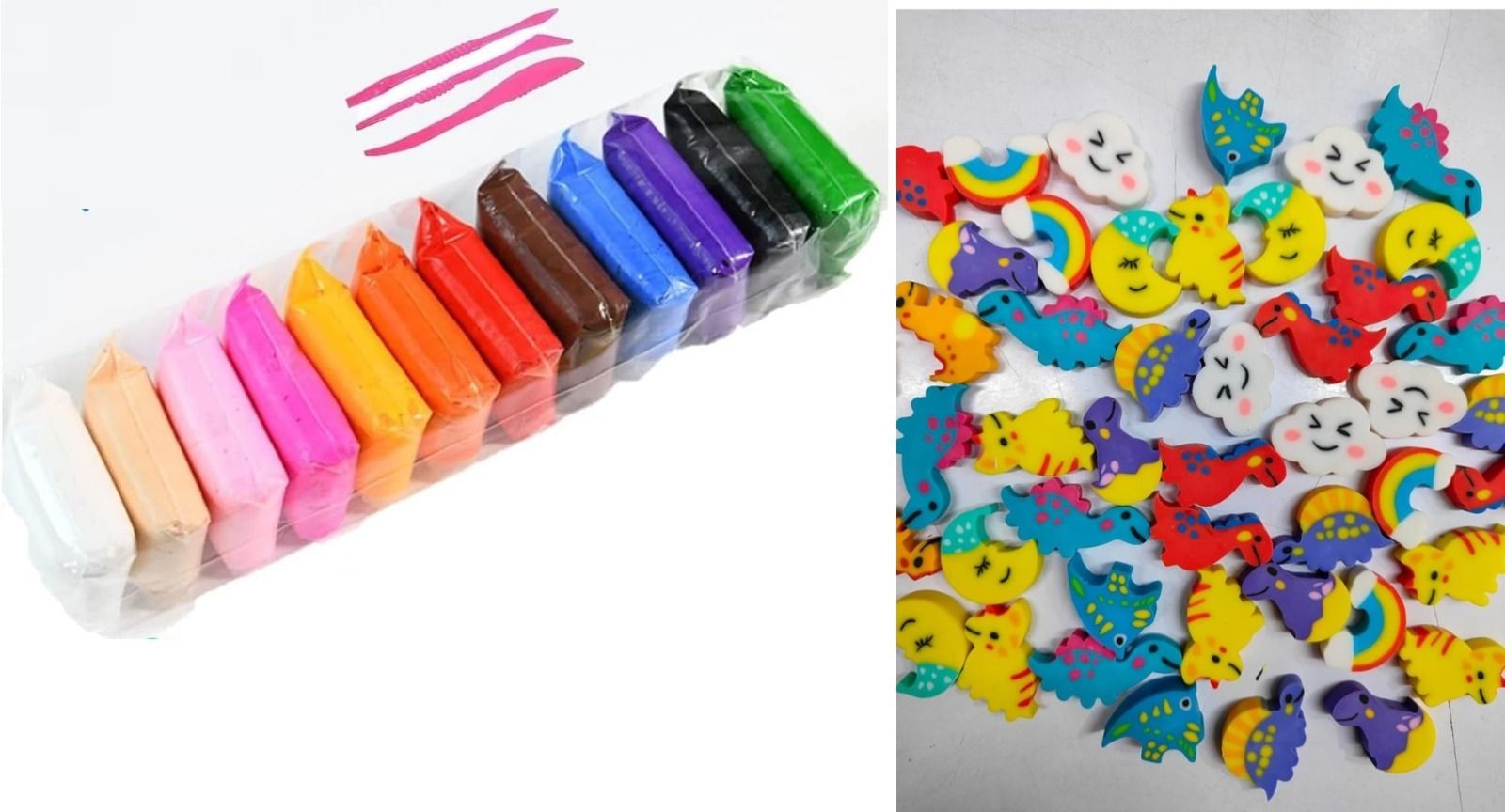 novitash 12 PCS Color Modeling Clay with 50 PCS Cartoon Erasers Combo Pack-picture-15