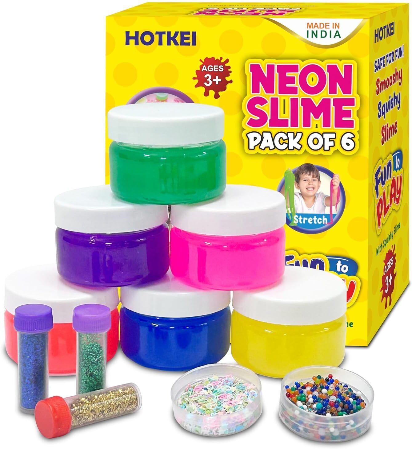 hotkei Bright Neon Colored Slimy Slime Gel Jelly Putty Set Kit (50gms) Girls Boys Kids-picture-28