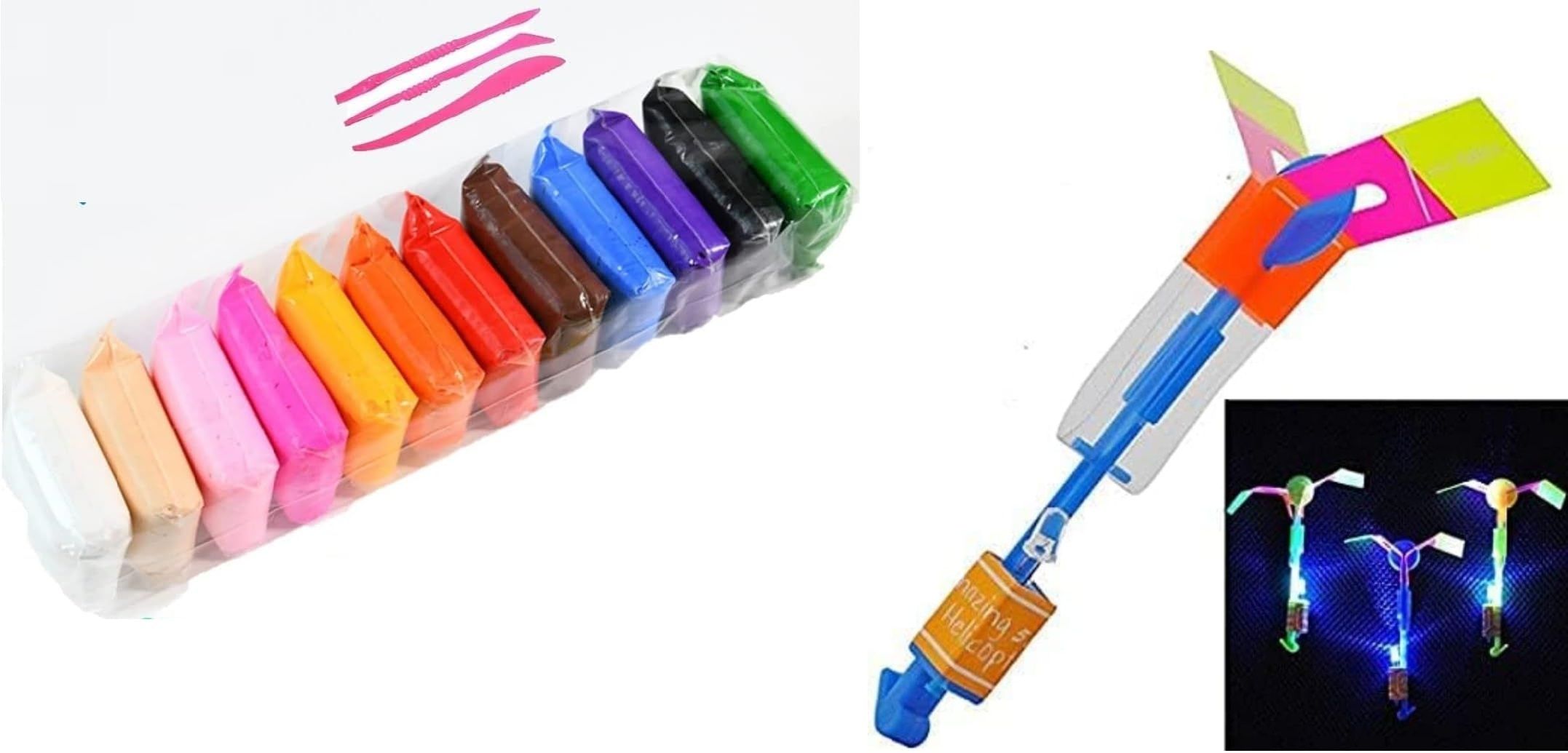 novitash 12 PCS LED Flying Helicopter Propeller Toy with 12 Color Air Dry Clay Combo-picture-9