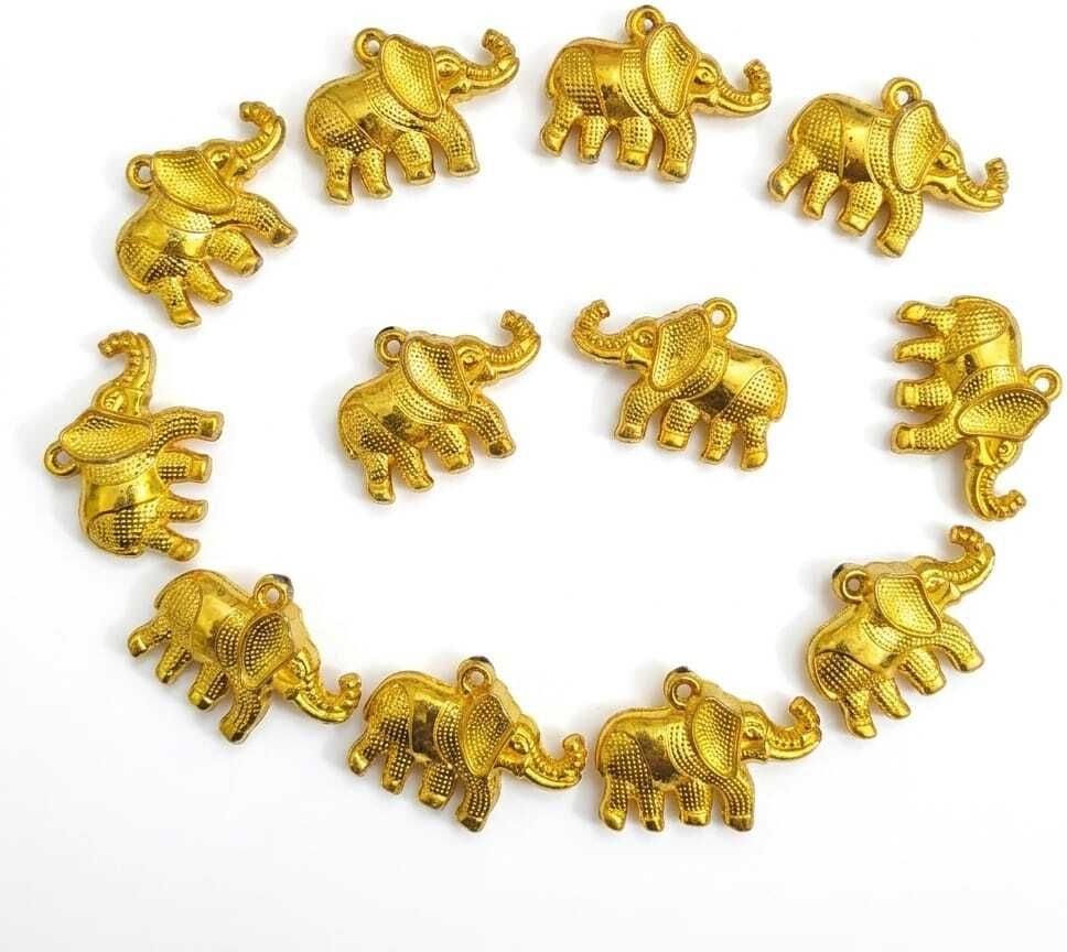 pisco 2inch Premium Golden Elephant Charms for Craft & Festival Toran DIY (Pack of 12)-picture-1