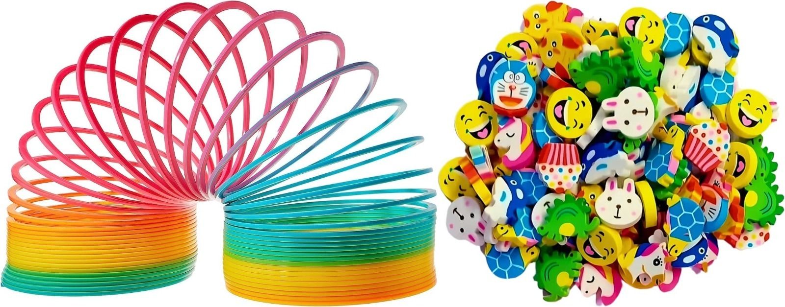 novitash 50 Pcs Cartoon Erasers with 1 Pc Rainbow Spring Combo Pack-picture-13