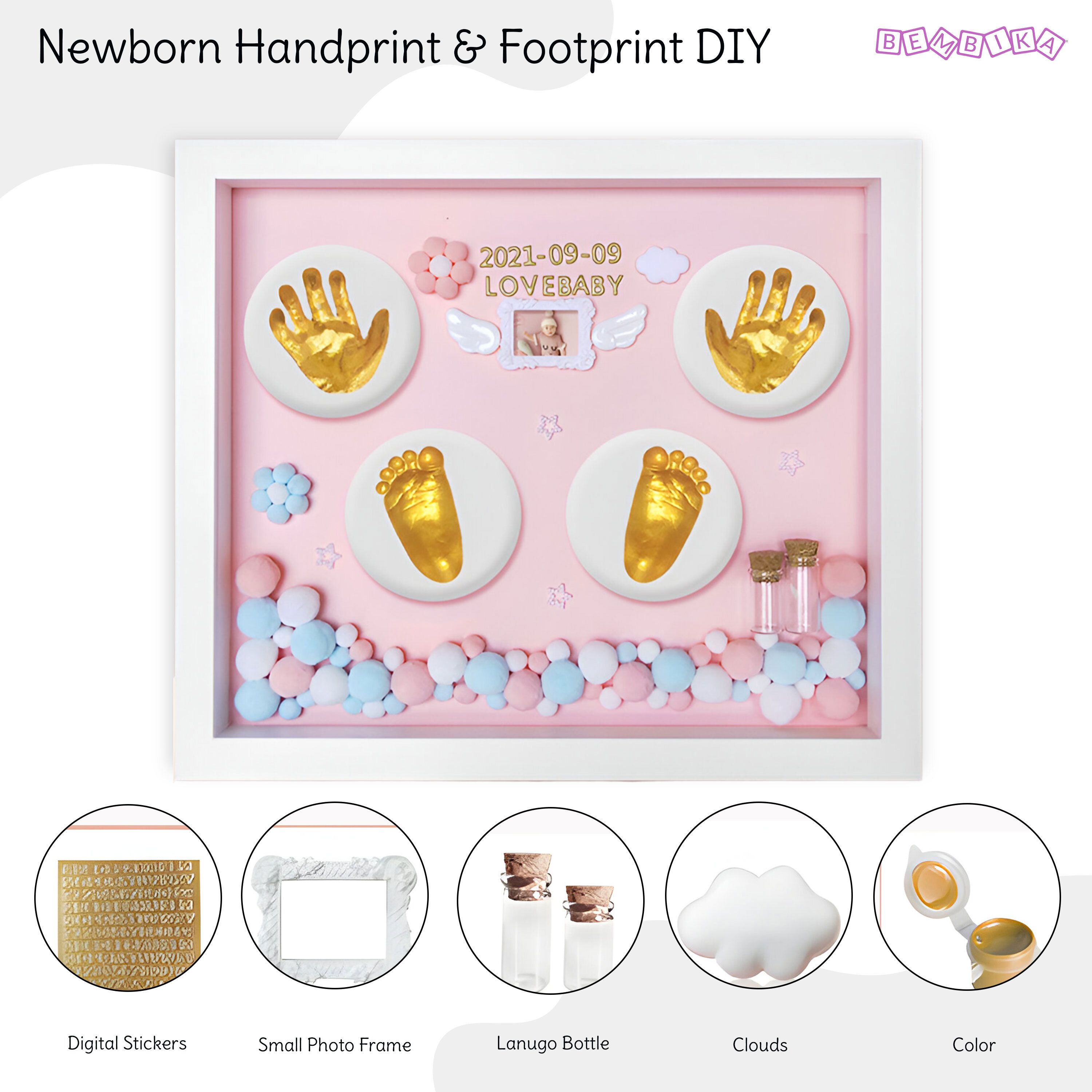 New Born Baby Clay Hand And Footprint Casting Kit With Frame Little Star DIY Kit-image-2