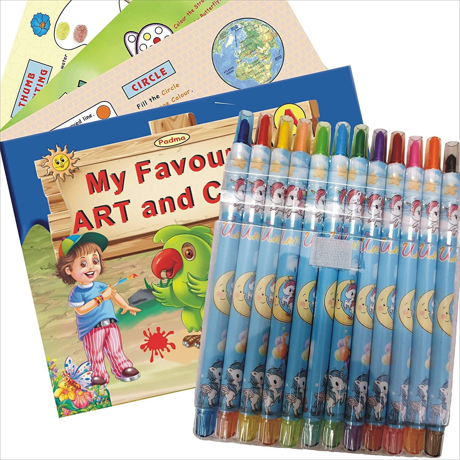 Rolling Sticks Crayons 12 Long Roller Colours Kit Set for Kids with Drawing, Art and Craft Colouring and Activity Book A for Girls and Boys (Under 5-year-Old, Simple)-image-19