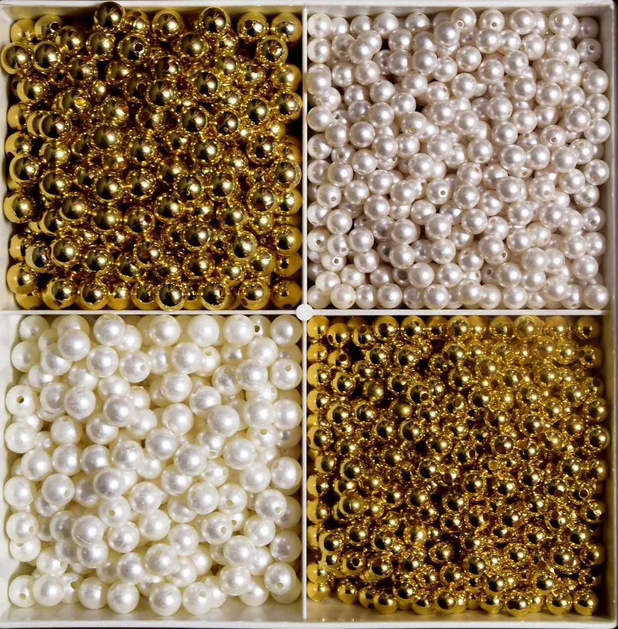 GOLDEN+CREAM COLOR 6+8 MM PLASTIC BEADS FOR ART & CRAFT 1400 PCS-image-12