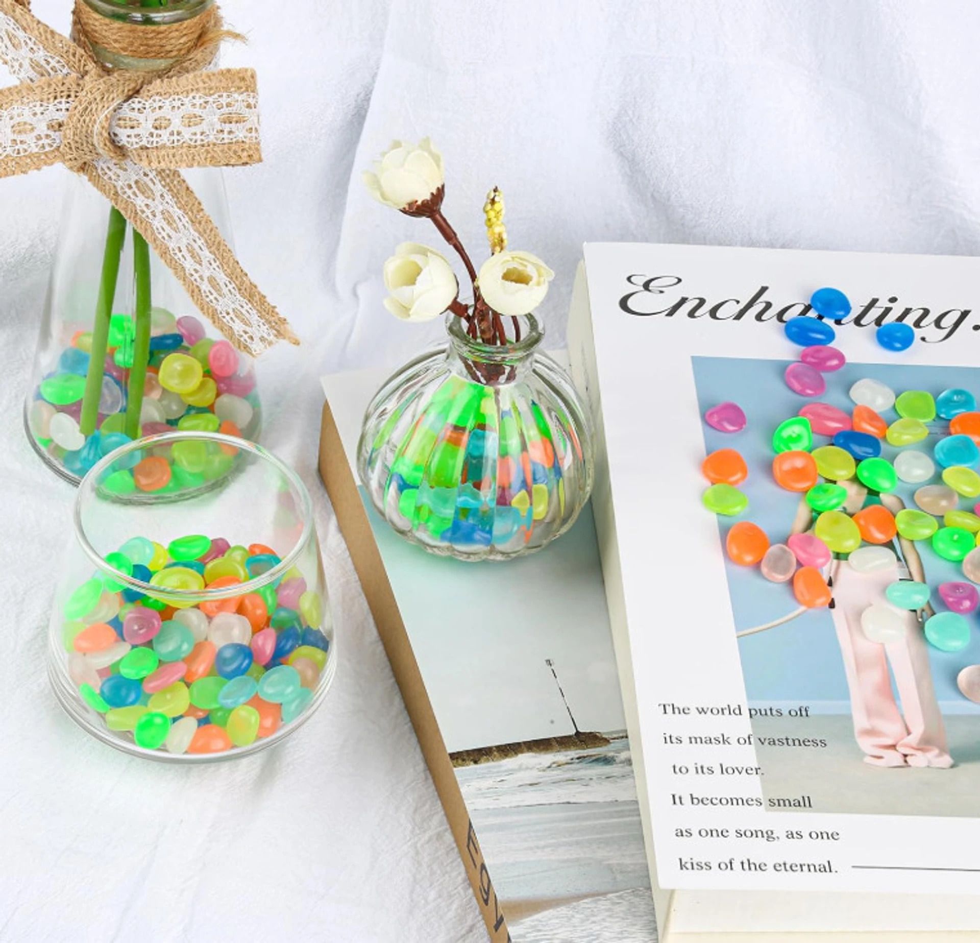khatushyamenterprisee Glow in The Dark Rocks – 100 PCS Luminous Pebbles Stones Regular Angular Plastic Pebbles-picture-10