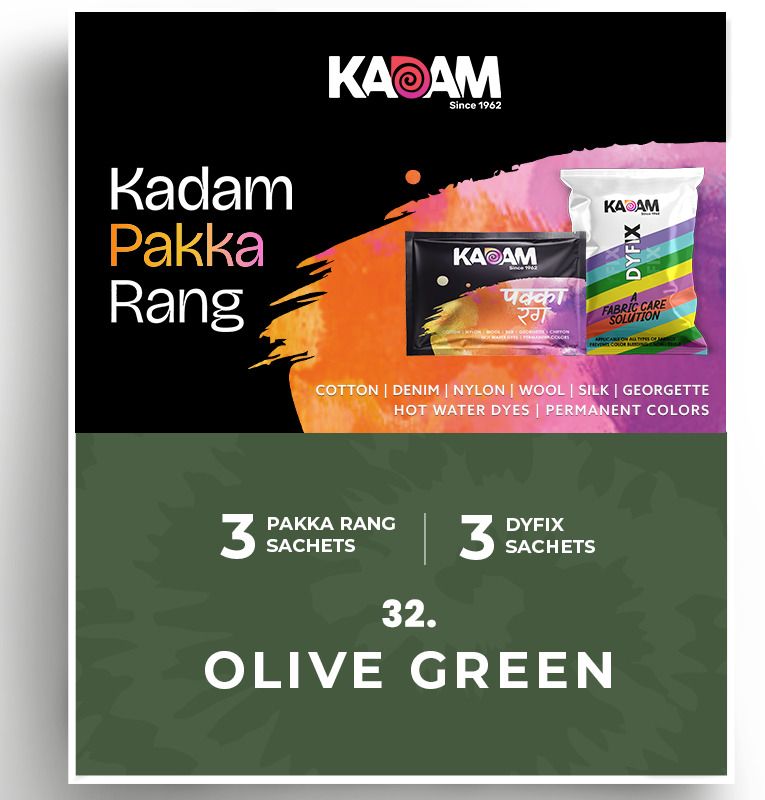 Pakka Rang Fabric Dye| Olive Green | 3 Dye Sachets + 3 DyFix Fixer Sachets