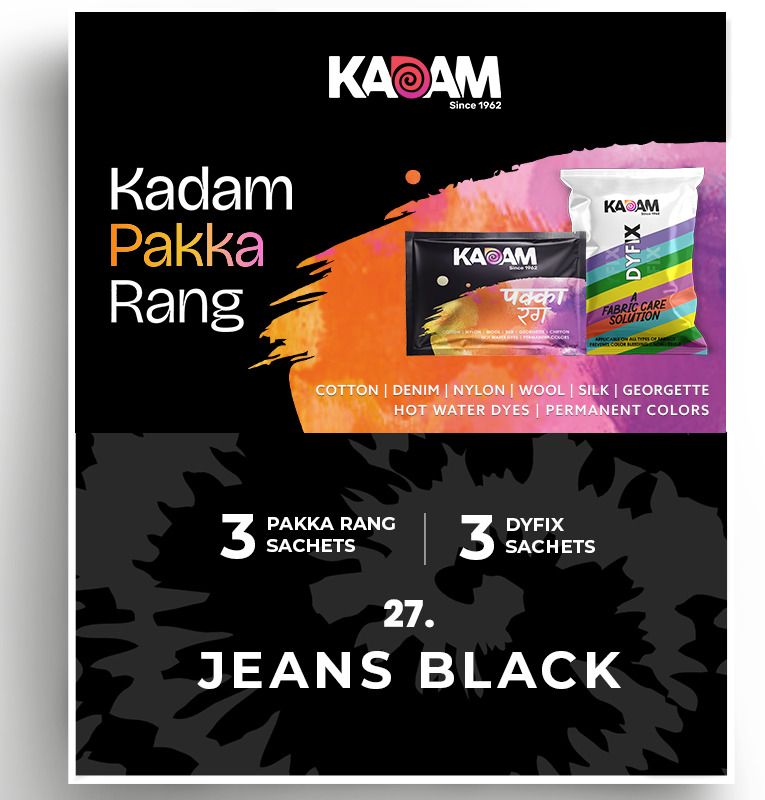 Pakka Rang Fabric Dye| Jeans Black| 3 Dye Sachets + 3 DyFix Fixer Sachets