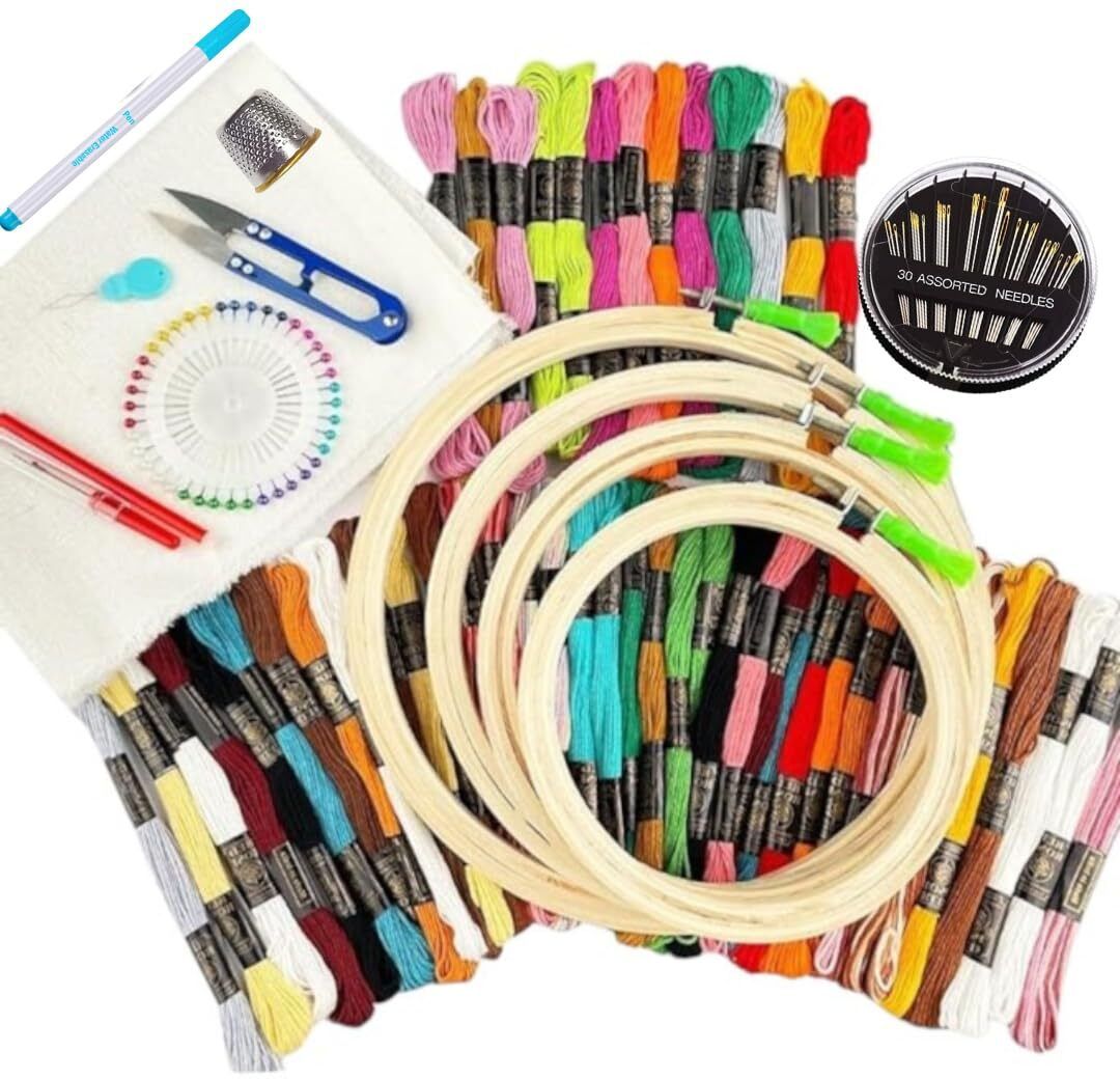 Embroidery Materials Kit/Embroidery Hoops ,Threads & Supplies Tool Kit-image-37