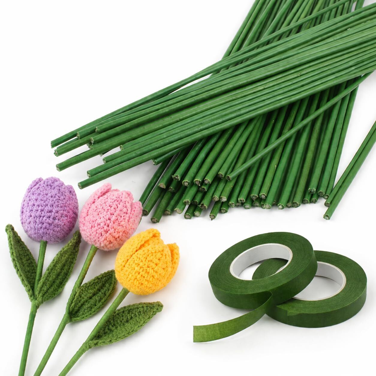 50Pcs Floral Stem Wire with 2pcs Green Tape Combo for Bouquet & Crochet Flowers-image-45