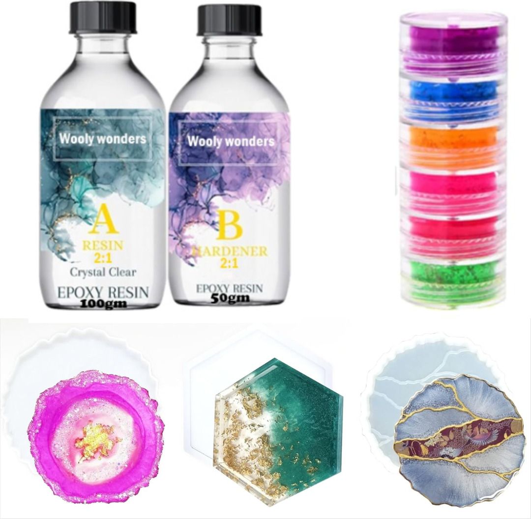 Resin Coaster Making kit with 150Gm Crystals Clears Resin