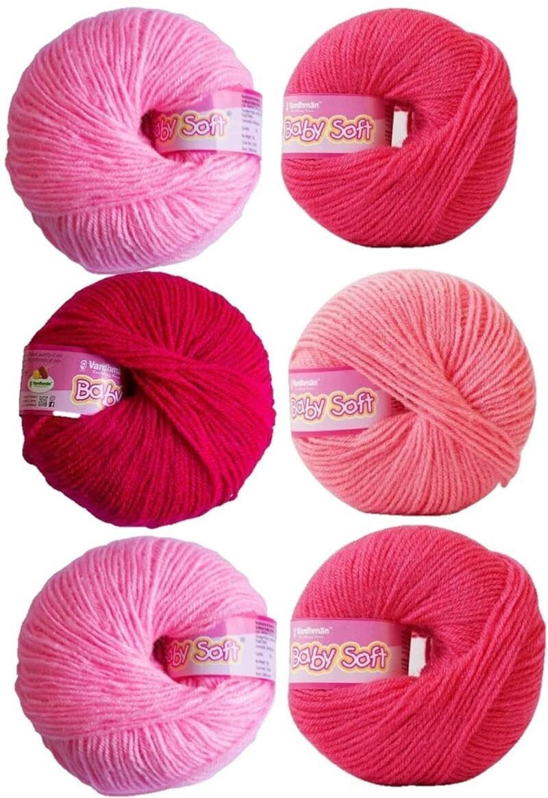 vardhman Knitting Yarn Baby Soft Wool Ball - 06 Pieces,MultiShade Pink, 25gram each-picture-21