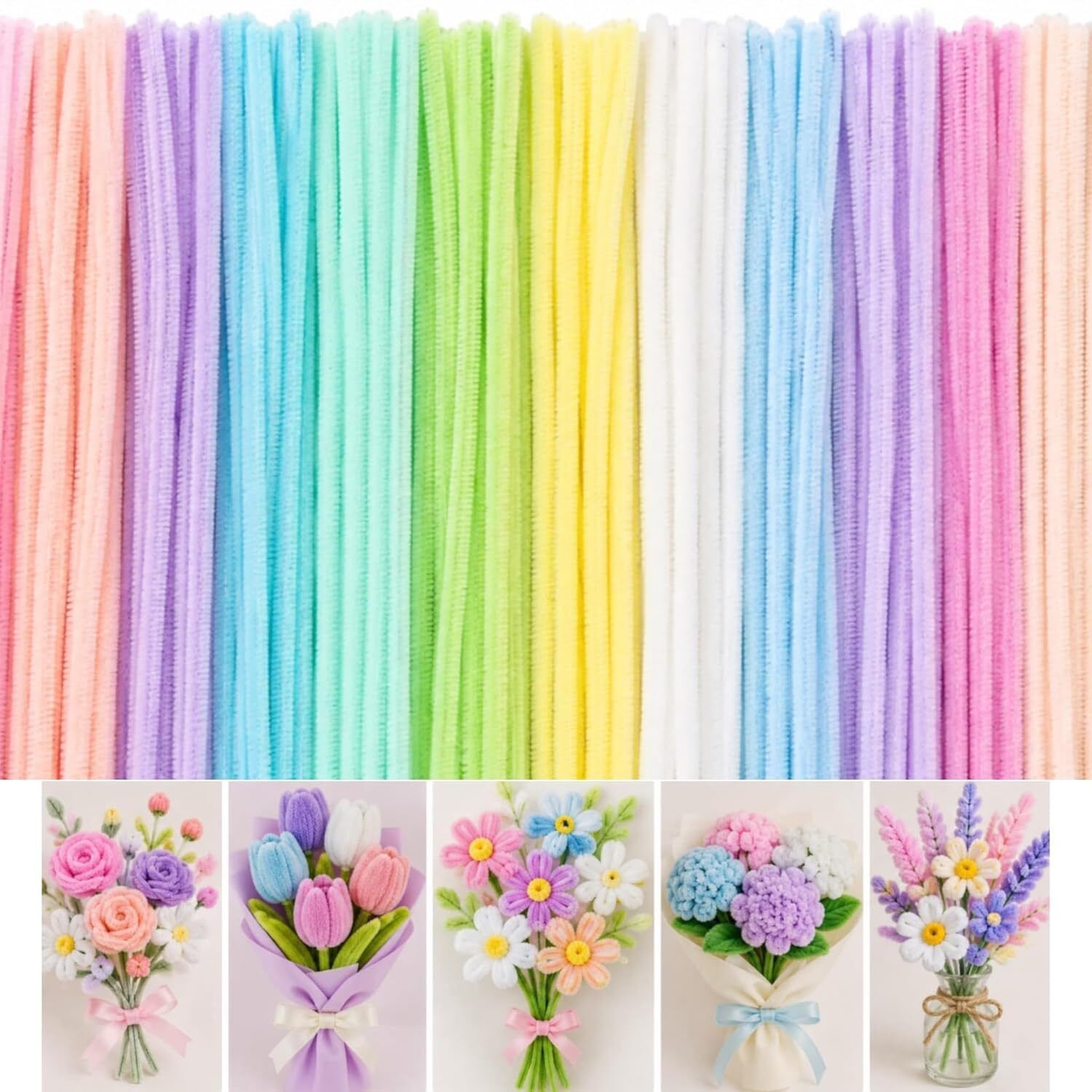 100 PCS Multicolor Chenille Pastel Pipe Cleaners Soft Craft Stems for DIY Art-image-31