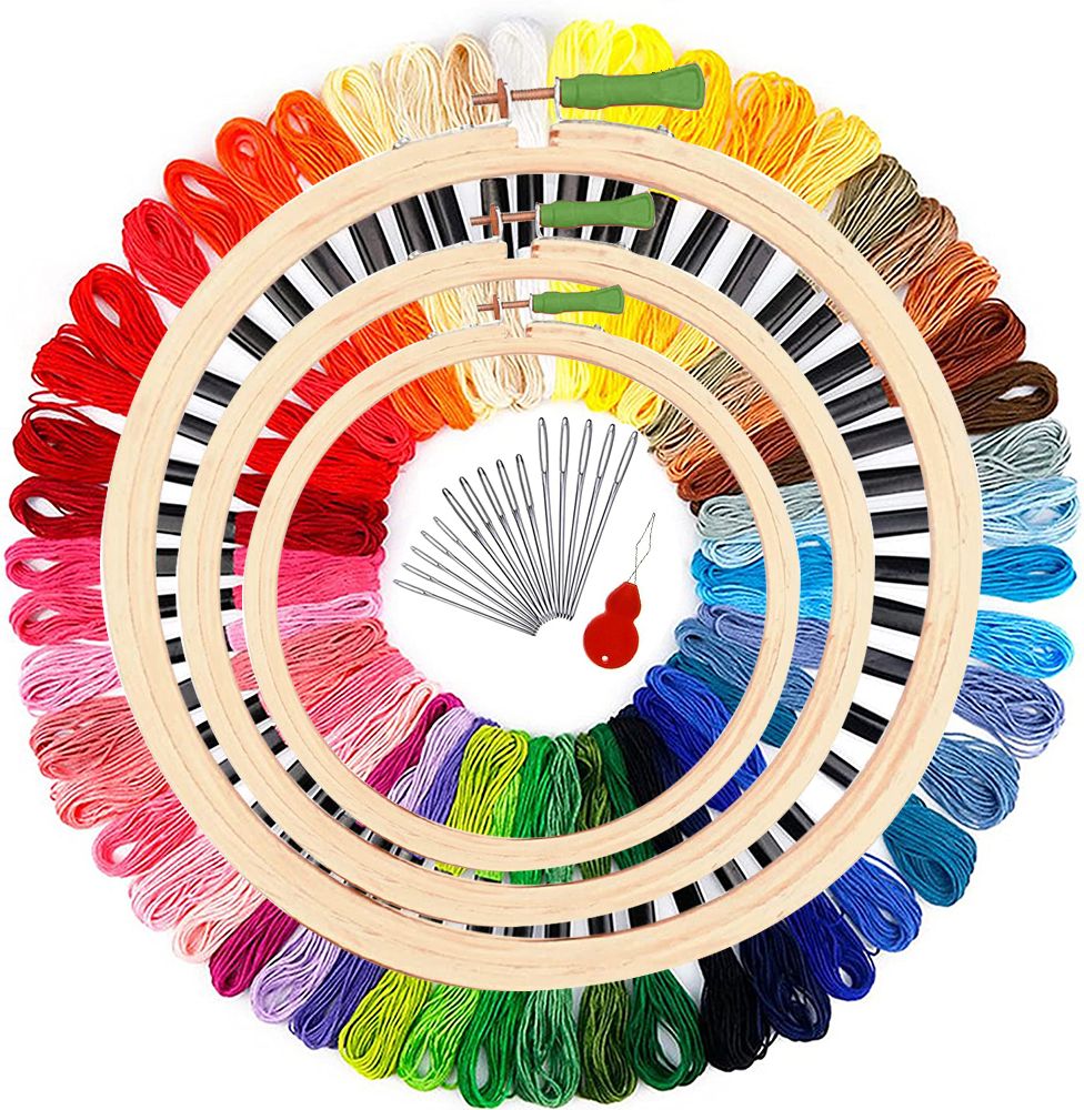 Embroidery Starter Kit 8,6,5 Hoop ,25 Multi Threads,15 Needles, 1 Threader