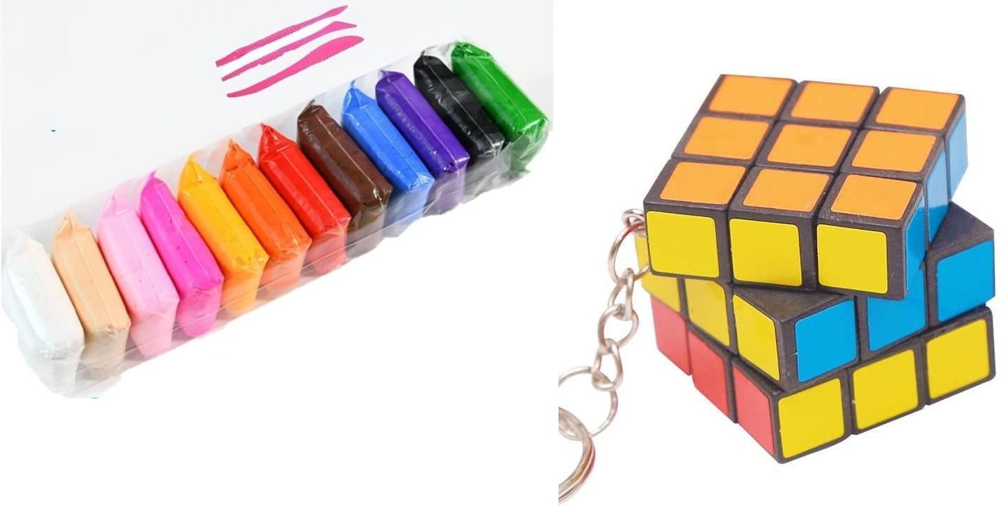 novitash 12 PCS Air Dry Modeling Clay with 1 Pcs Mini Magic Cube Keychain Combo Pack-picture-16