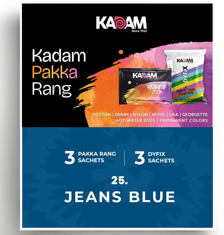 kadam Pakka Rang Fabric Dye| Jeans Blue| 3 Dye Sachets + 3 DyFix Fixer Sachets-picture-19