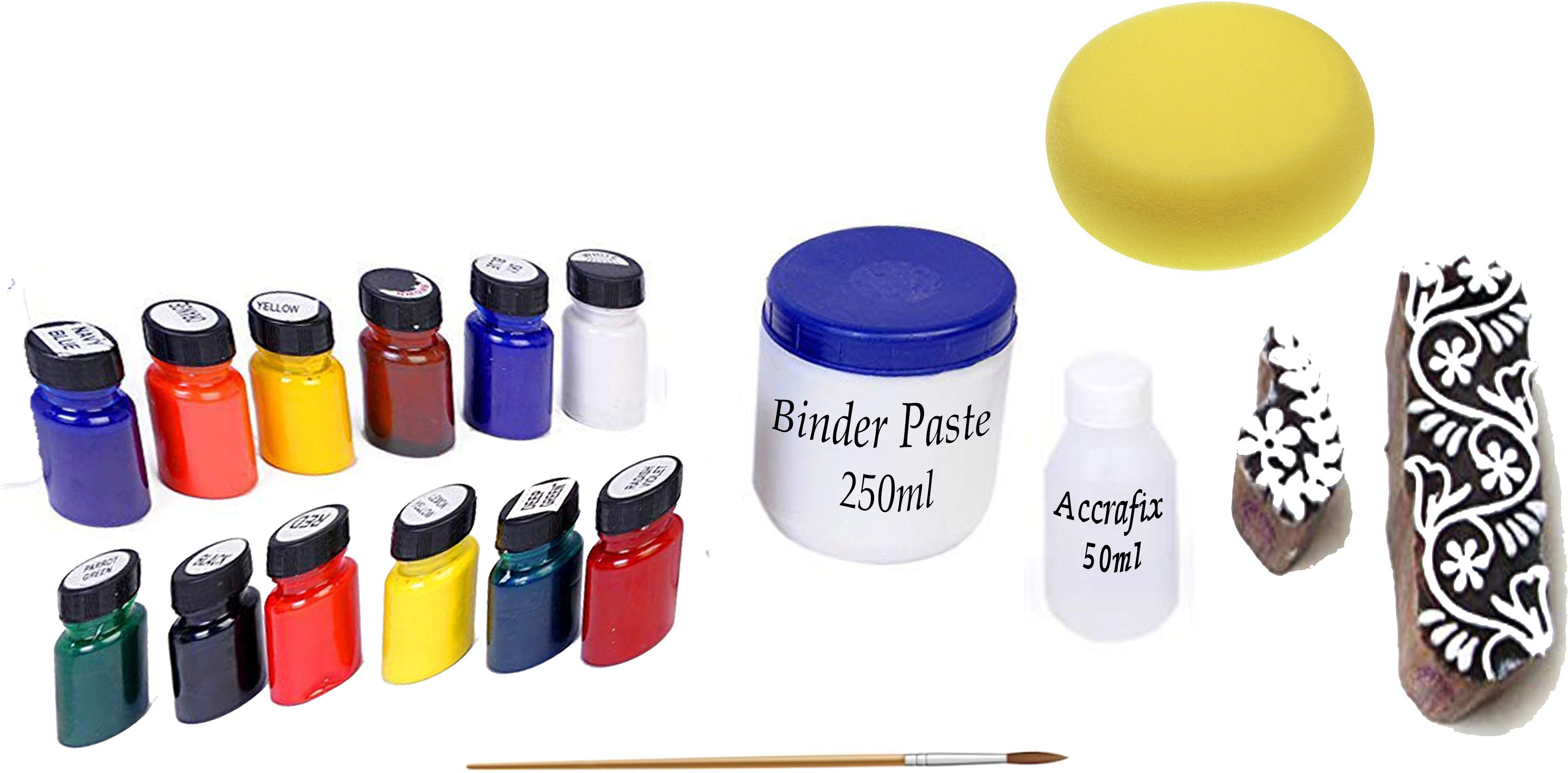 manrish 12 Pigment Acryamine dye With Binder,Acrafix,Blocks Kit for Block Printing image 1