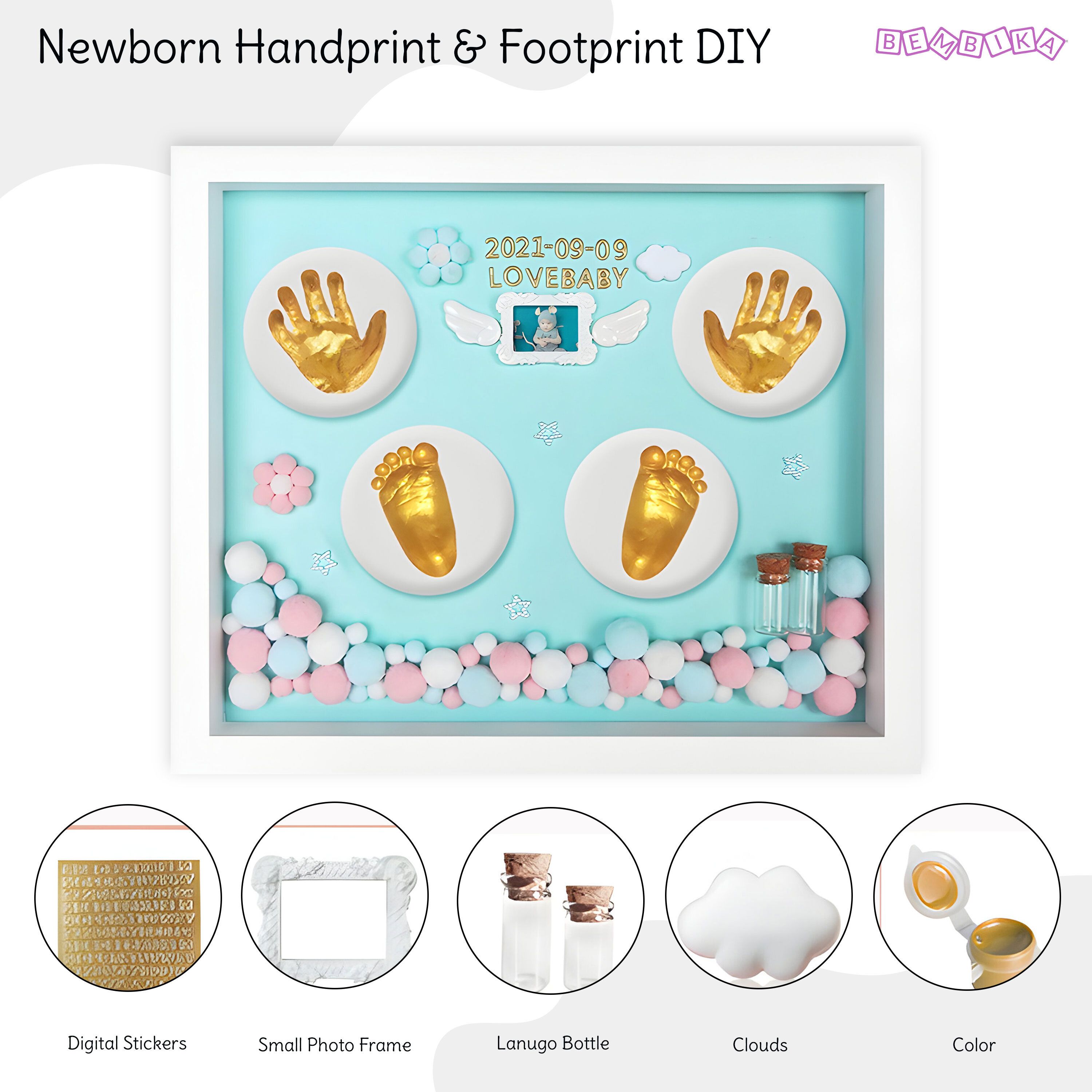 New Born Baby Clay Hand And Footprint Casting Kit With Frame Little Star DIY Kit-image-25
