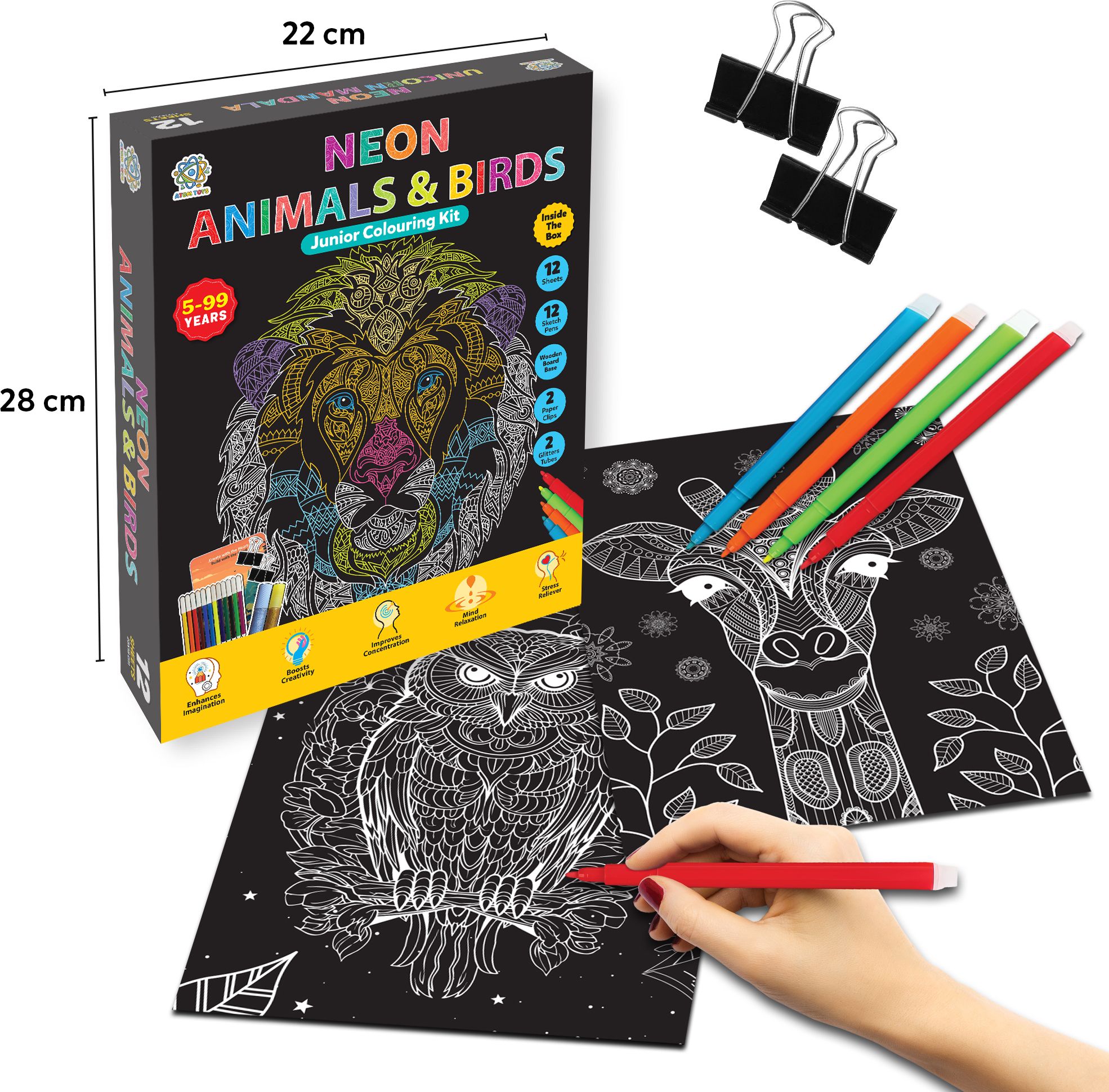 Junior Neon Animals Mandala Art Colouring Kit for Adults - Art Craft Kit Girls-image-2
