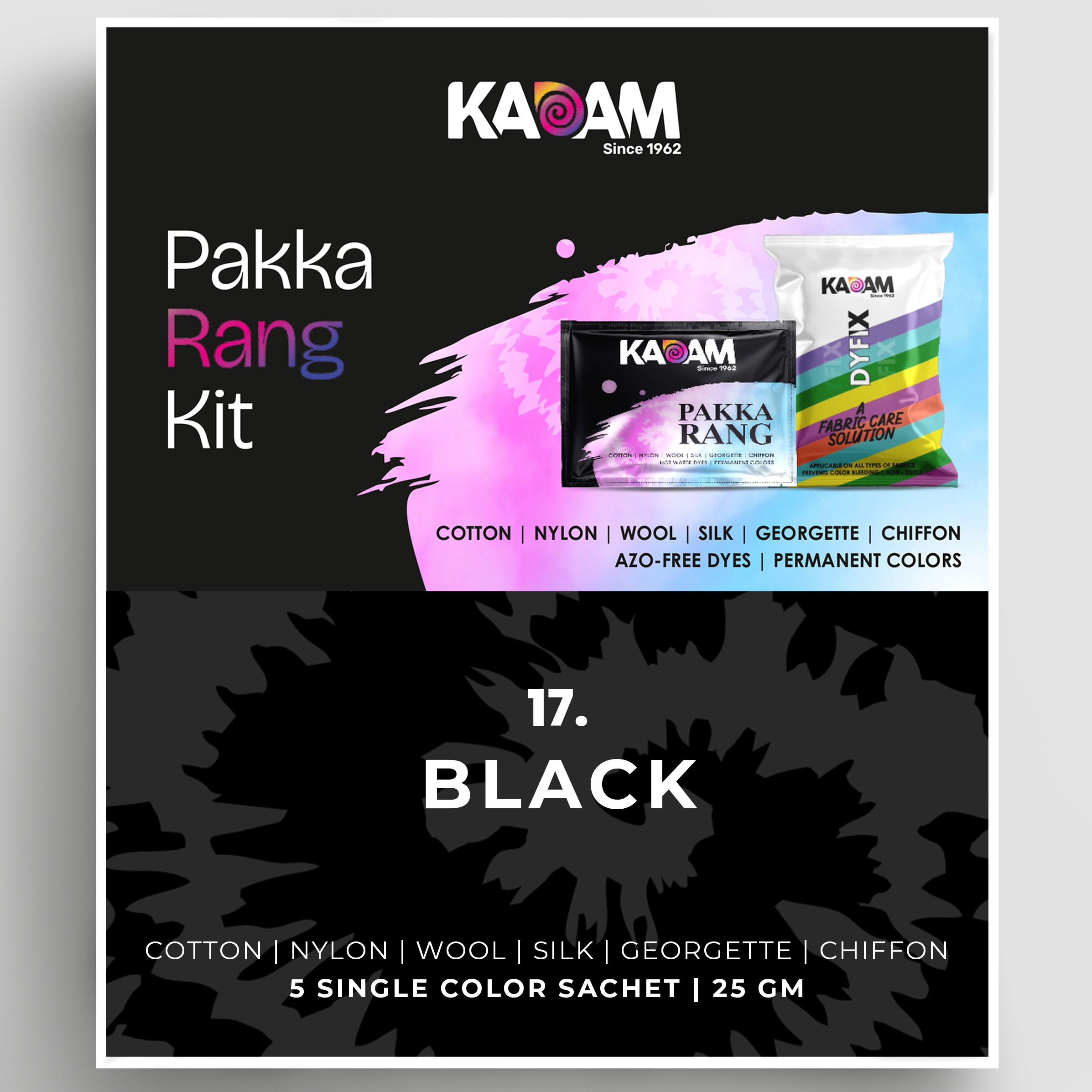 kadam Fabric Dye Colour, Shade 17 Black, Pack of 5 Single Color Pouches-picture-18