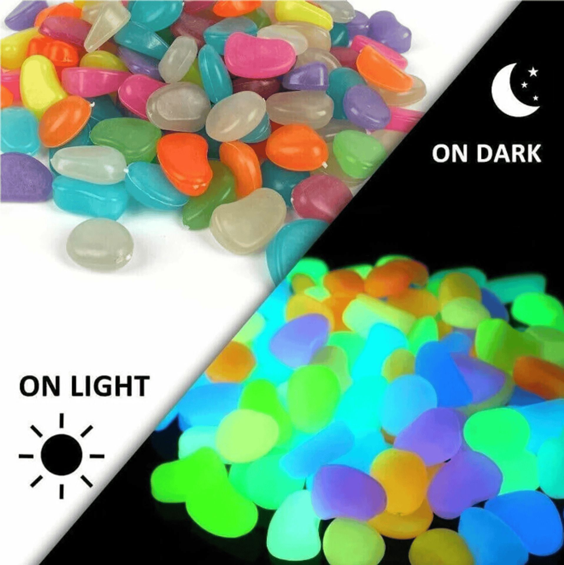 jaybelnathenterprise7 100 PCS Decorative Glowing Stones for Interior Home Decor Polished Angular Plastic Stone-picture-30