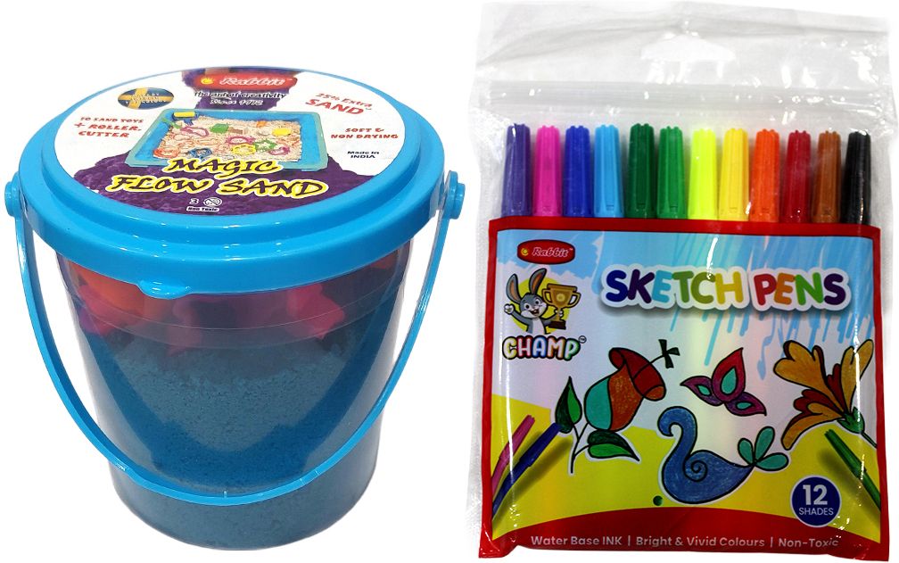 Magic Sand Combo Blue| 500g Sand & Sketch Pens for Kids | Creative Play Set-image-31