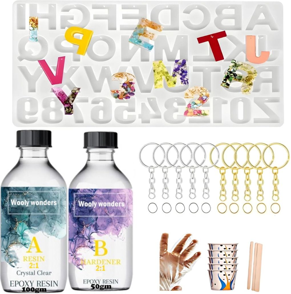 DIY Premium Ultra Resin with Alphabate Keychain Mould, Resin & Keychain