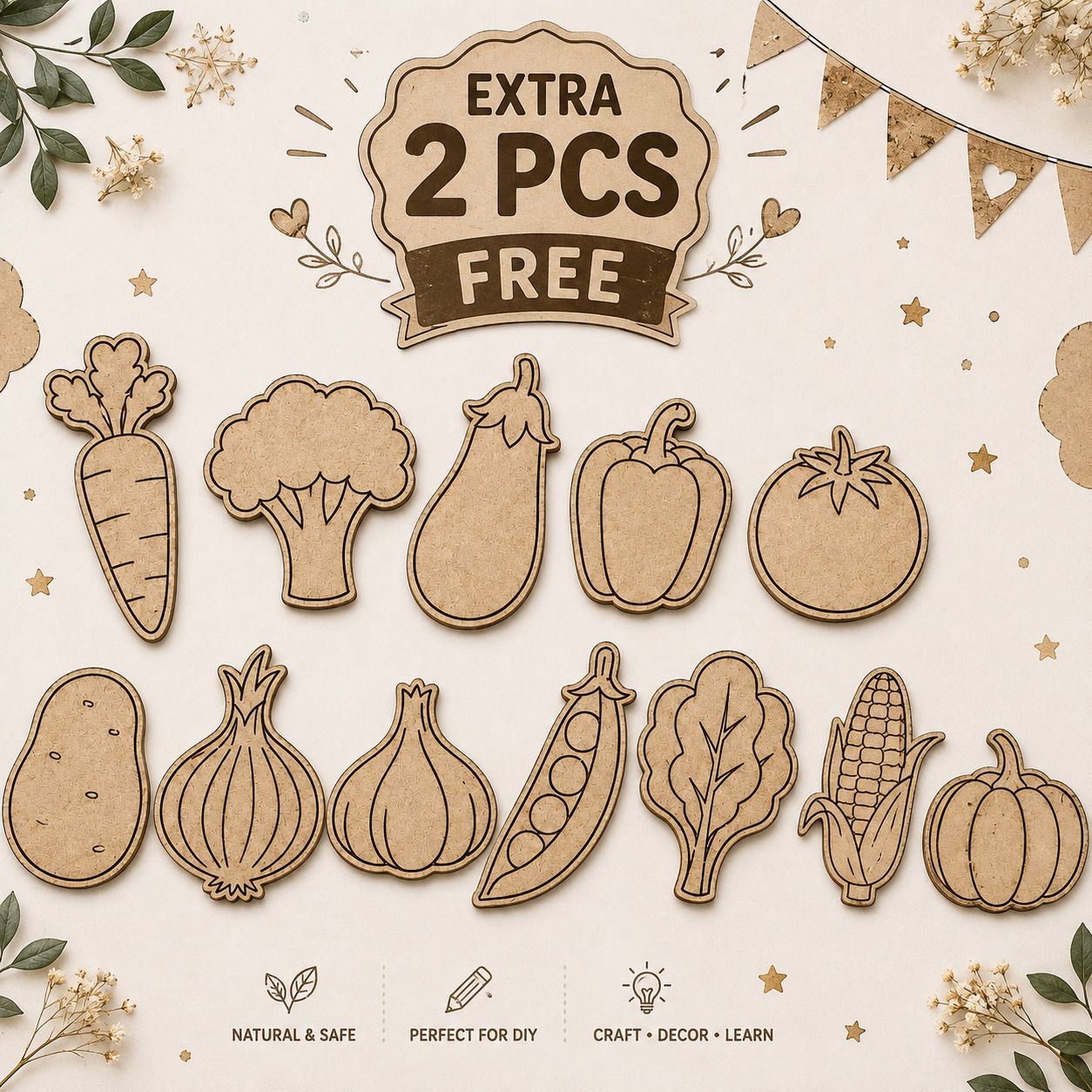 DIY Wooden Vegetable Painting Kit for Kids | MDF Veggies Craft Set-image-3