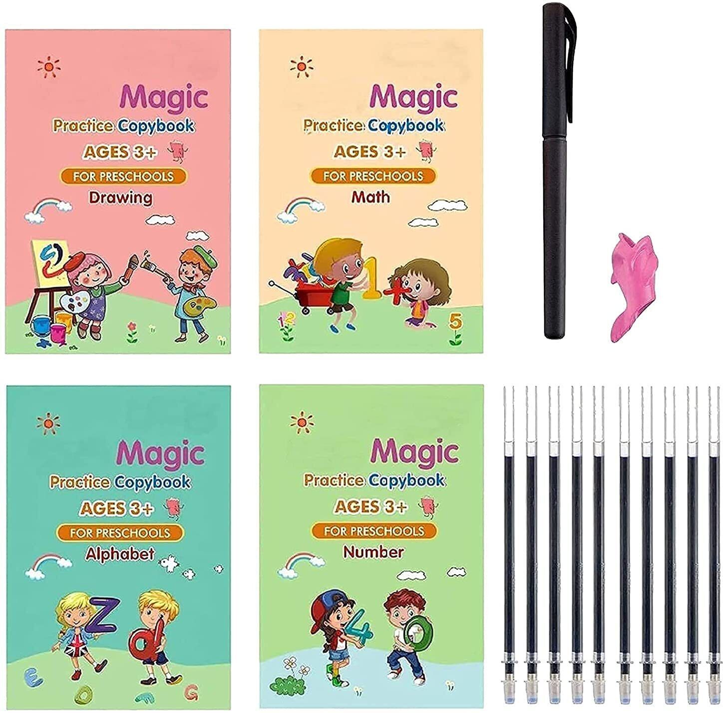 Magic Practice Copybook Magic Practice Copybook , (4 BOOK + 10 REFILL+ 1 Pen +1 Grip) English & Hindi 1-Part Standard