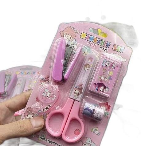eclet 5pc Stationery Combo Set Mini Scissor,Stapler with Pins Kit for Kids and Office Scissors-picture-28