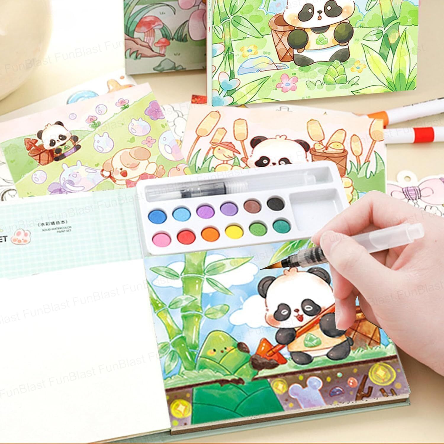 jaravik Watercolor Painting Book Set |Doodle Book with Colors | DIY Graffiti Art (Panda)-picture-2