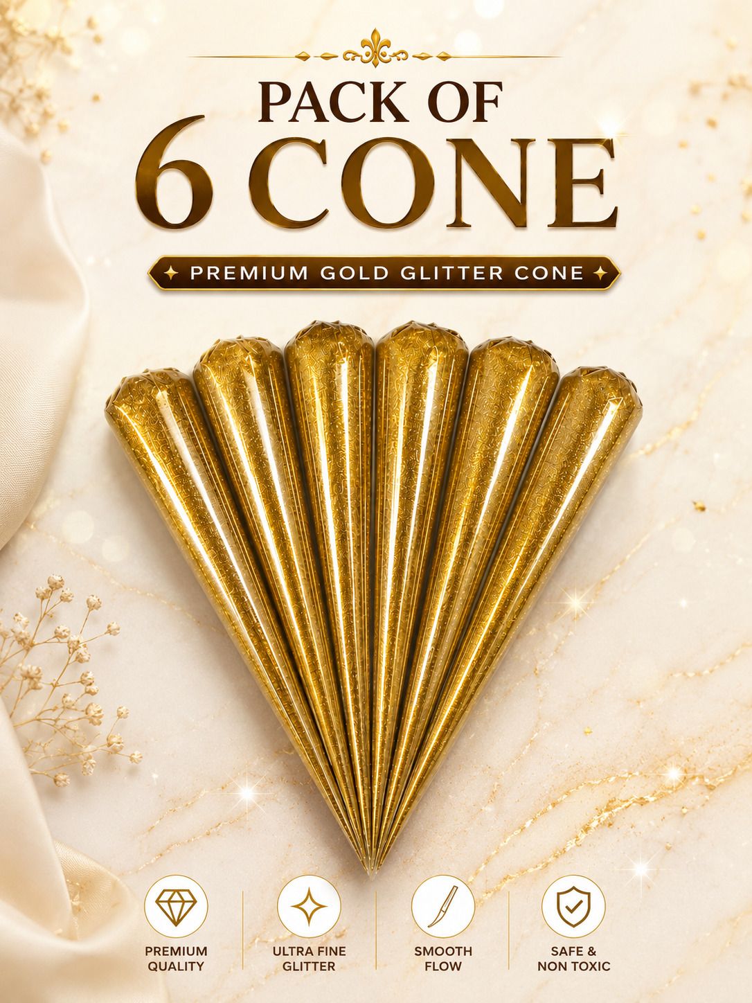 6 PCS golden glitter outliner cone | glitter art cone | sparkle decoration glue-image-8