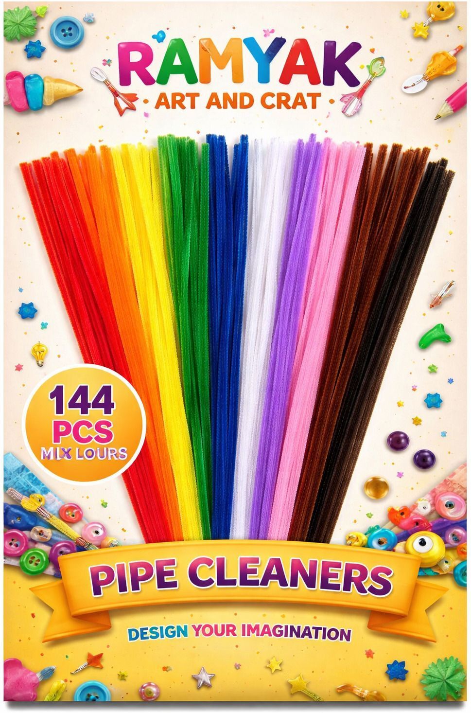 ramyak art and craft Pipe Cleaner (144 PCS Mix Colours) 12"INCH-picture-20