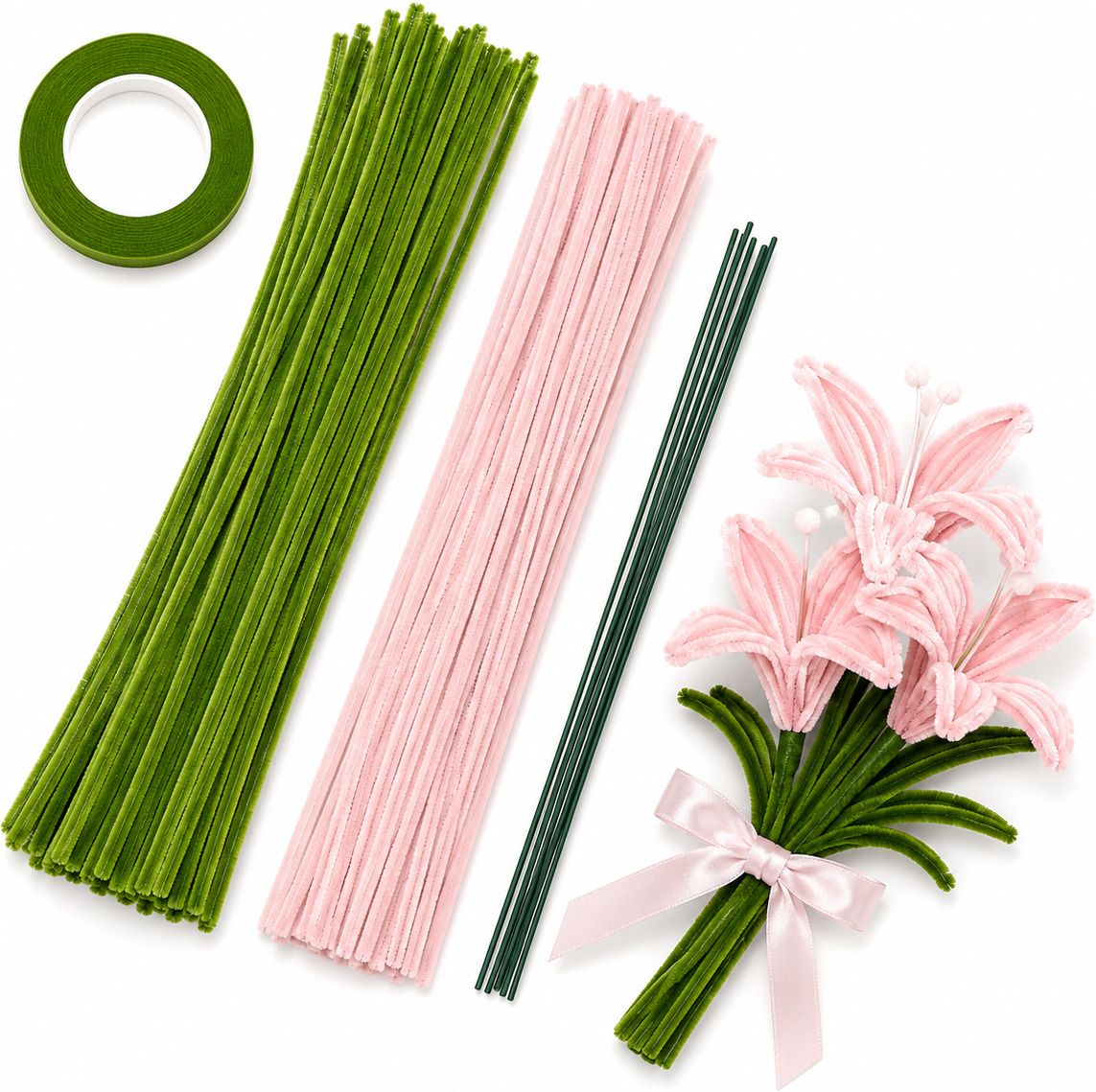 dscrafts 100 Pcs Pipe Cleaner Craft Kit with Floral Tape & Green Stem Wire for DIY-picture-17